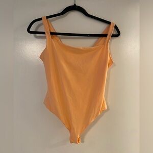 Skims Neon Orange Fits Everybody Square Neck Sleeveless Thong Bodysuit Size XL